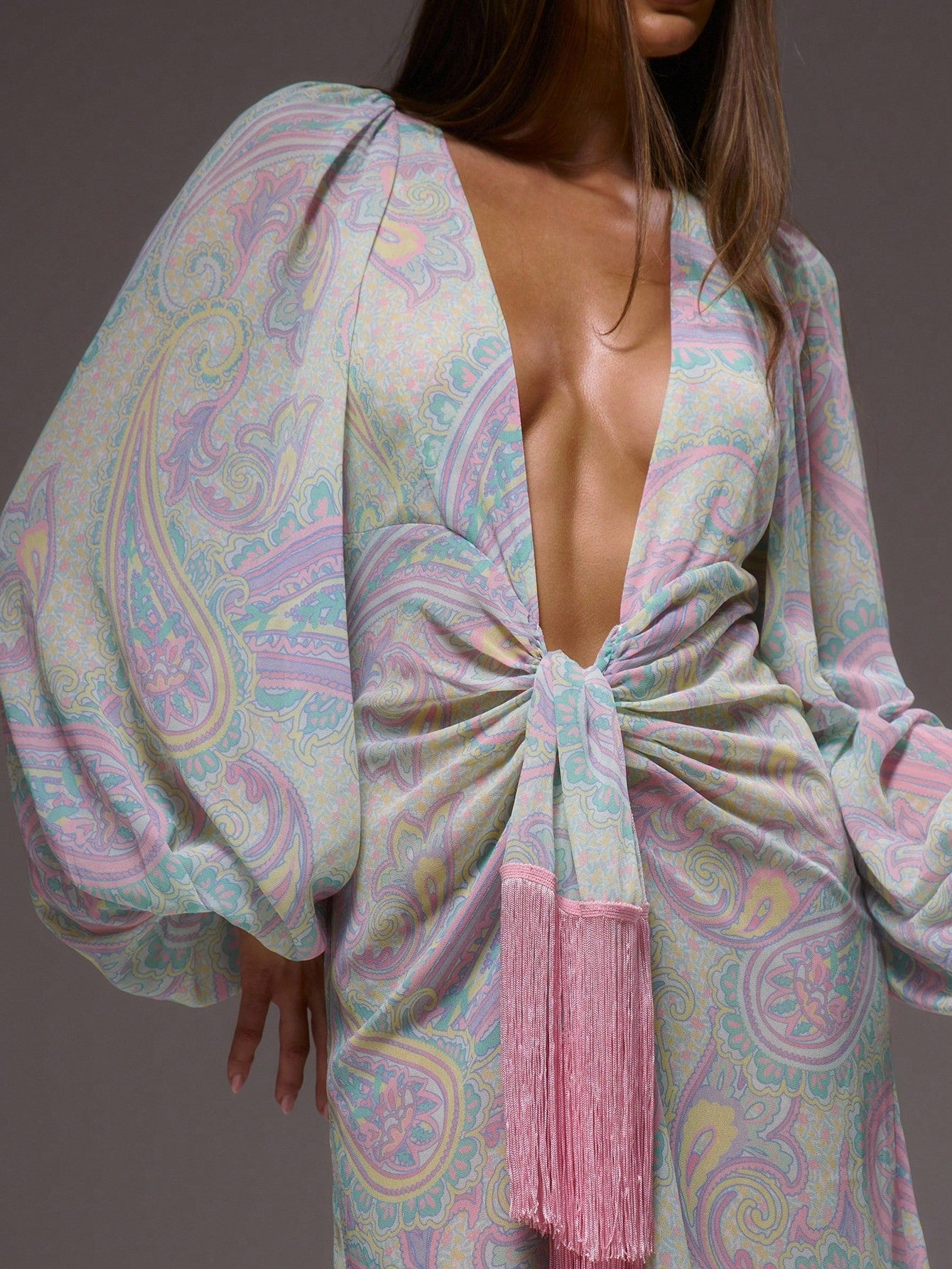 MUSERA Floral Paisley Print Cute Chiffon Relaxed Long Sleeve Light Weight Spring Summer Beach Club Maxi Dress Vacation Wedding Guest Fall Elegant Date