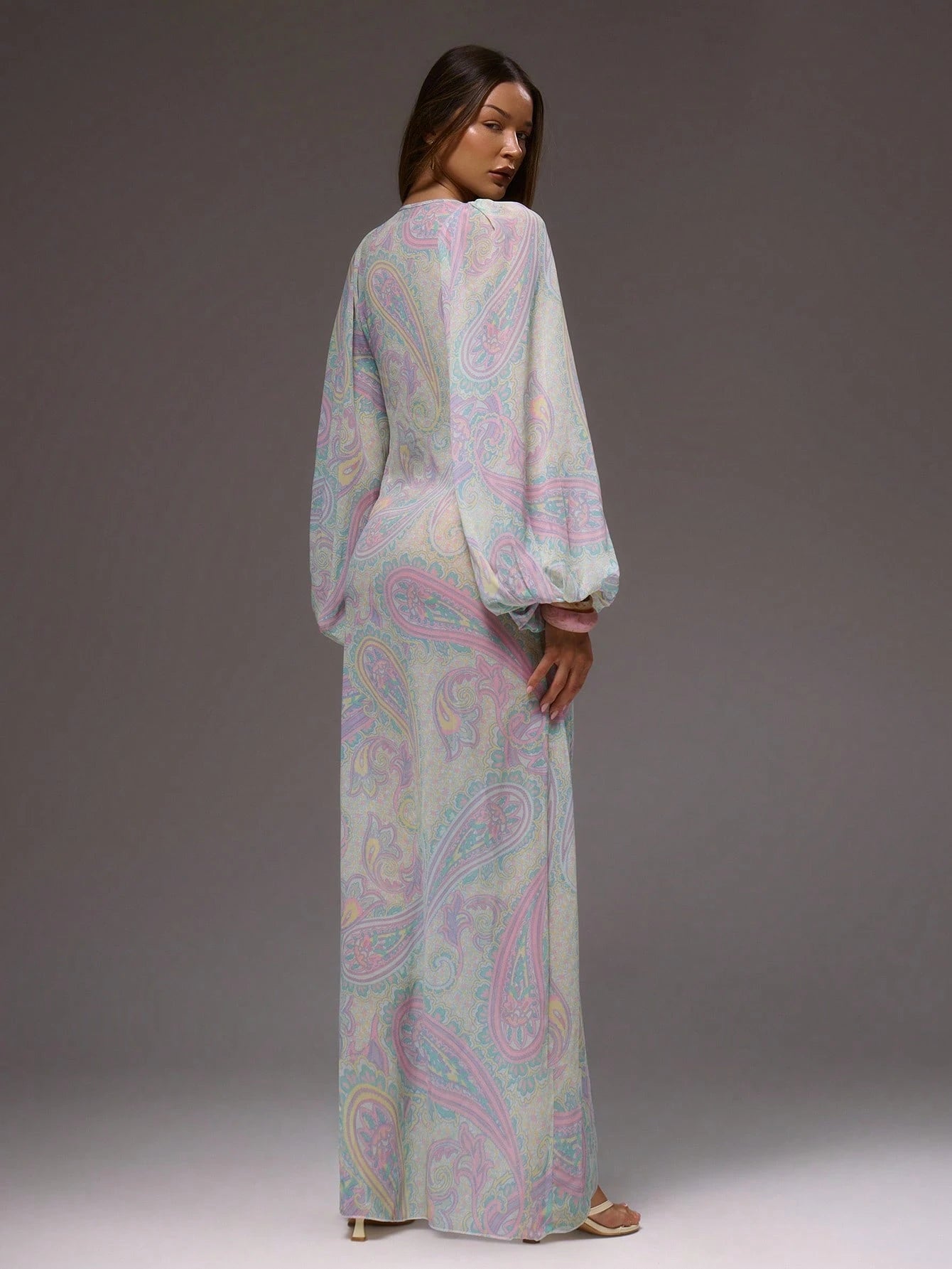 MUSERA Floral Paisley Print Cute Chiffon Relaxed Long Sleeve Light Weight Spring Summer Beach Club Maxi Dress Vacation Wedding Guest Fall Elegant Date