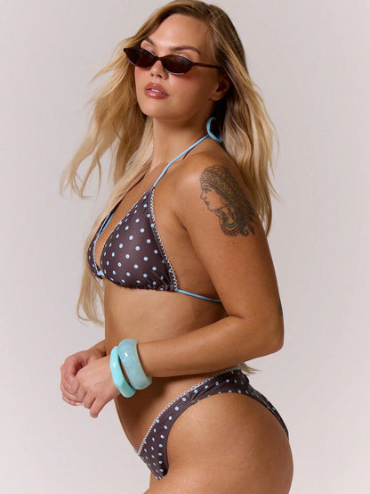 MUSERA Plus Size Polka Dot Contrast Triangle Bikini Top Only Spring Summer Vacation Holiday Cute Elegant Beach Swim Festival Ibiza