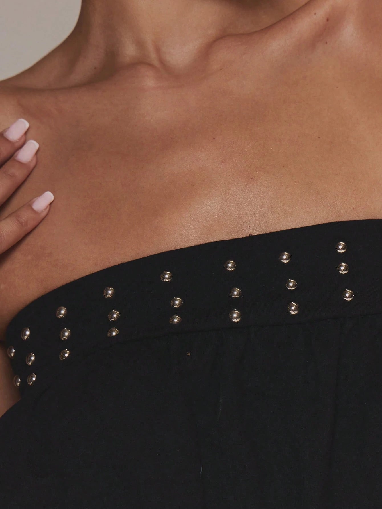 MUSERA Studded Black Unitard Romper Bandeau Bardot Spring Summer Holiday Vacation Boho Ibiza Elegant Festival Beach Cute
