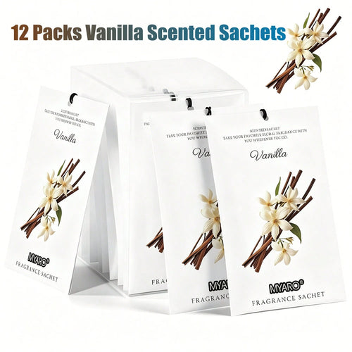 MYARO 12 Packs Vanilla Scented Sachets For Drawer And Closet, Long-Lasting Closet Sachet Bags Drawer Deodorizers Fresh Scents, Home Fragrance For Lover