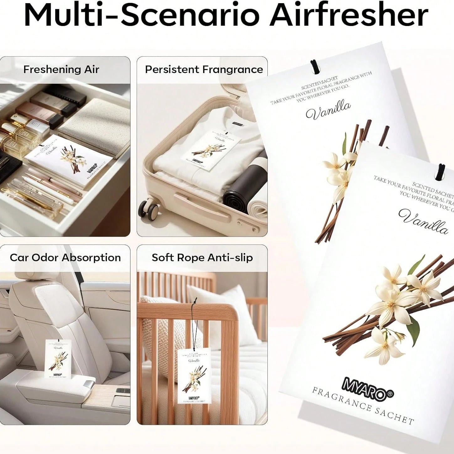 MYARO 12 Packs Vanilla Scented Sachets For Drawer And Closet, Long-Lasting Closet Sachet Bags Drawer Deodorizers Fresh Scents, Home Fragrance For Lover
