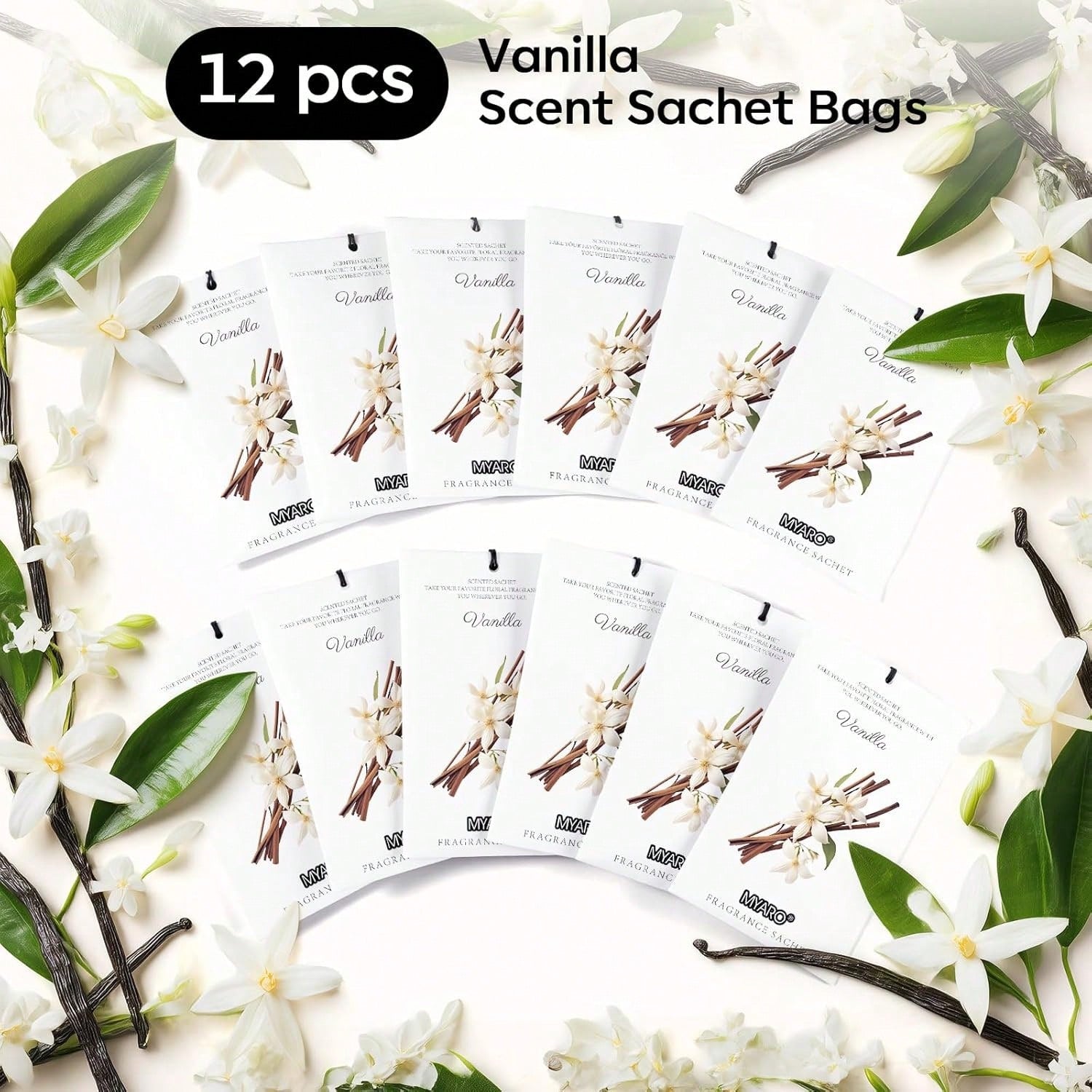 MYARO 12 Packs Vanilla Scented Sachets For Drawer And Closet, Long-Lasting Closet Sachet Bags Drawer Deodorizers Fresh Scents, Home Fragrance For Lover
