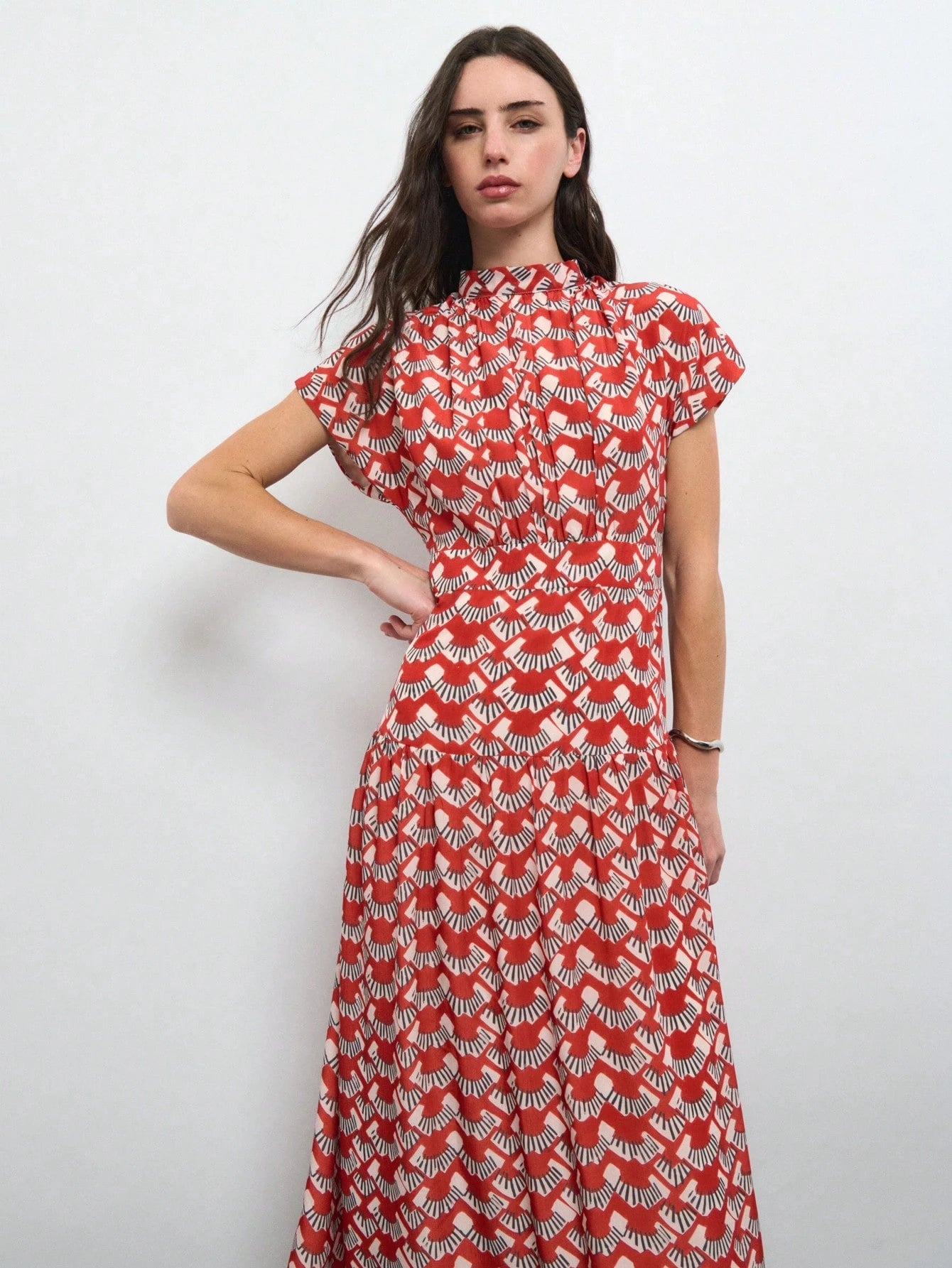 Nöista Red Printed Maxi Dress With A-Line Fit For Summer, Vacation And Casual Elegant Looks.