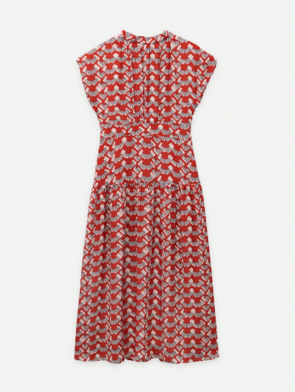 Nöista Red Printed Maxi Dress With A-Line Fit For Summer, Vacation And Casual Elegant Looks.