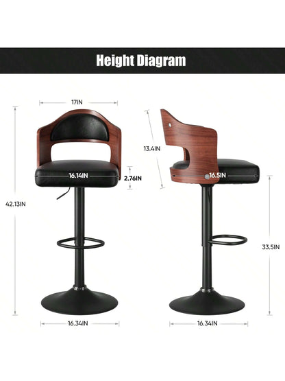 Nalupatio Wooden Barstools PU Leather Upholstered Bar Chairs Set Of 2 With Back & Footrest