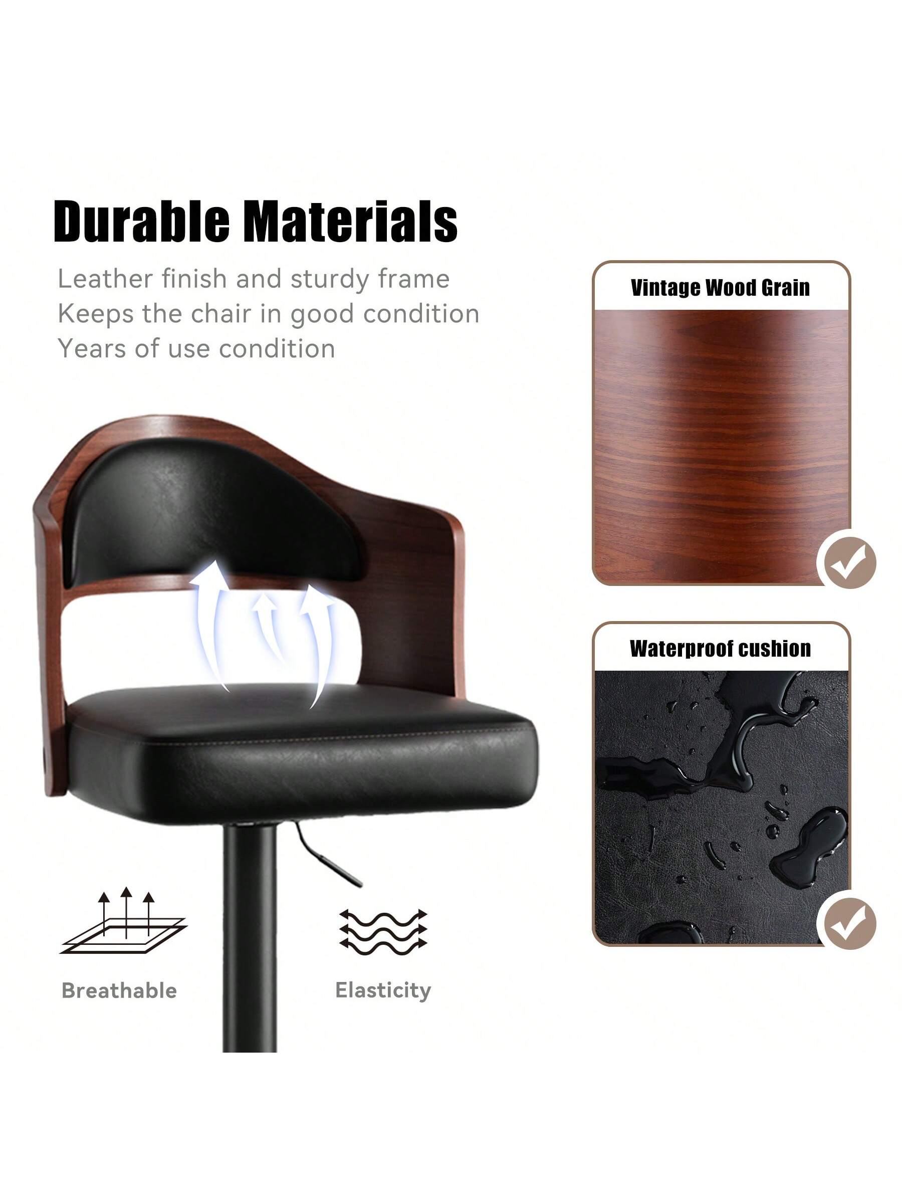 Nalupatio Wooden Barstools PU Leather Upholstered Bar Chairs Set Of 2 With Back & Footrest