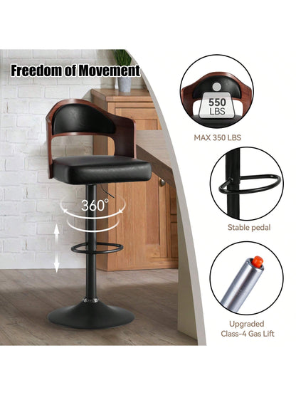 Nalupatio Wooden Barstools PU Leather Upholstered Bar Chairs Set Of 2 With Back & Footrest