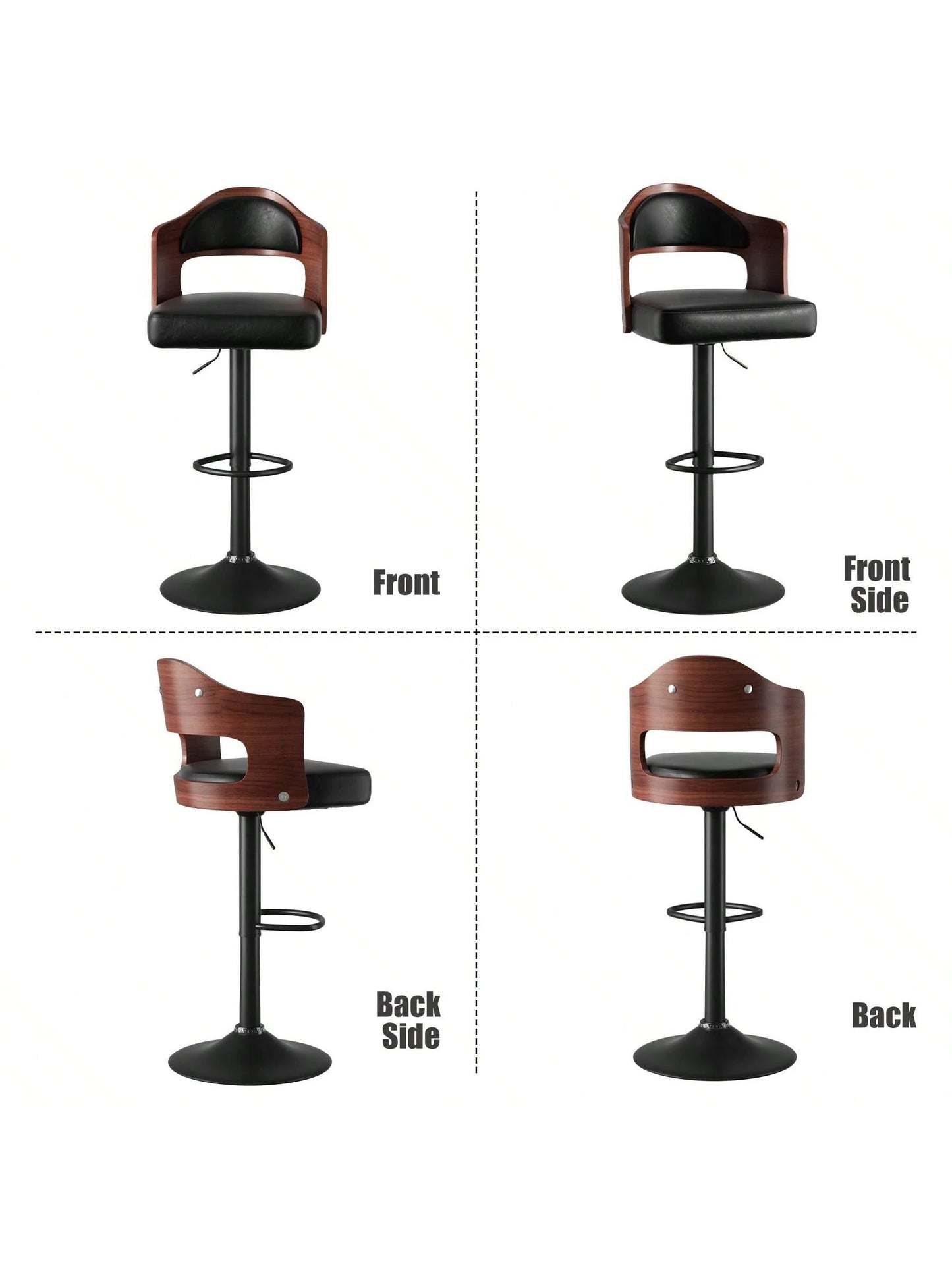 Nalupatio Wooden Barstools PU Leather Upholstered Bar Chairs Set Of 2 With Back & Footrest