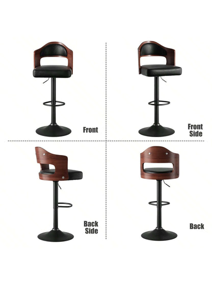 Nalupatio Wooden Barstools PU Leather Upholstered Bar Chairs Set Of 2 With Back & Footrest