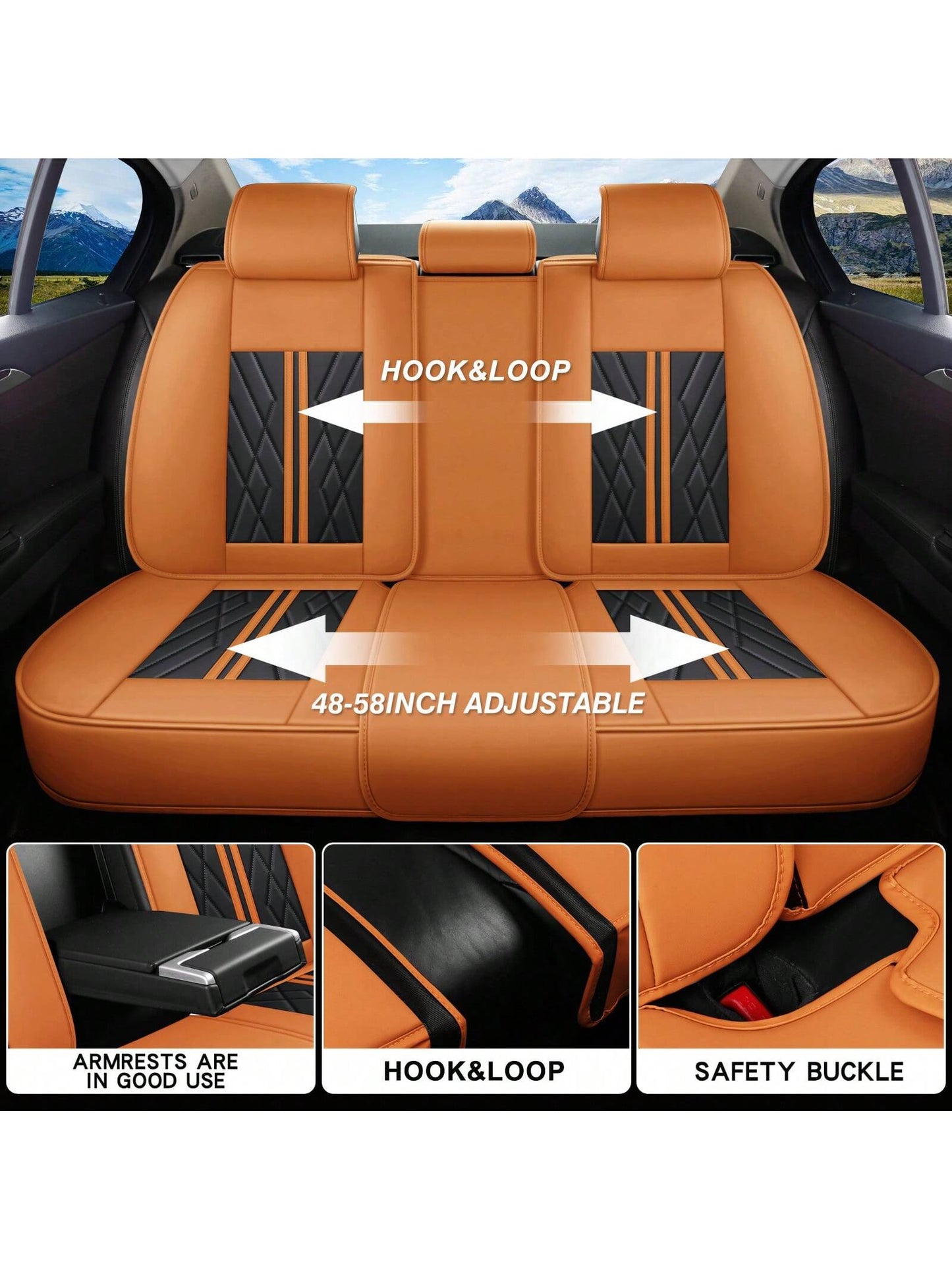 Nappa Leather Waterproof Fully Covered Car 5 Seat Cover With Headrest Pillow Universal Fit Non-Slip Front Rear Back Interior Seat Cushions Protector Easy To Install