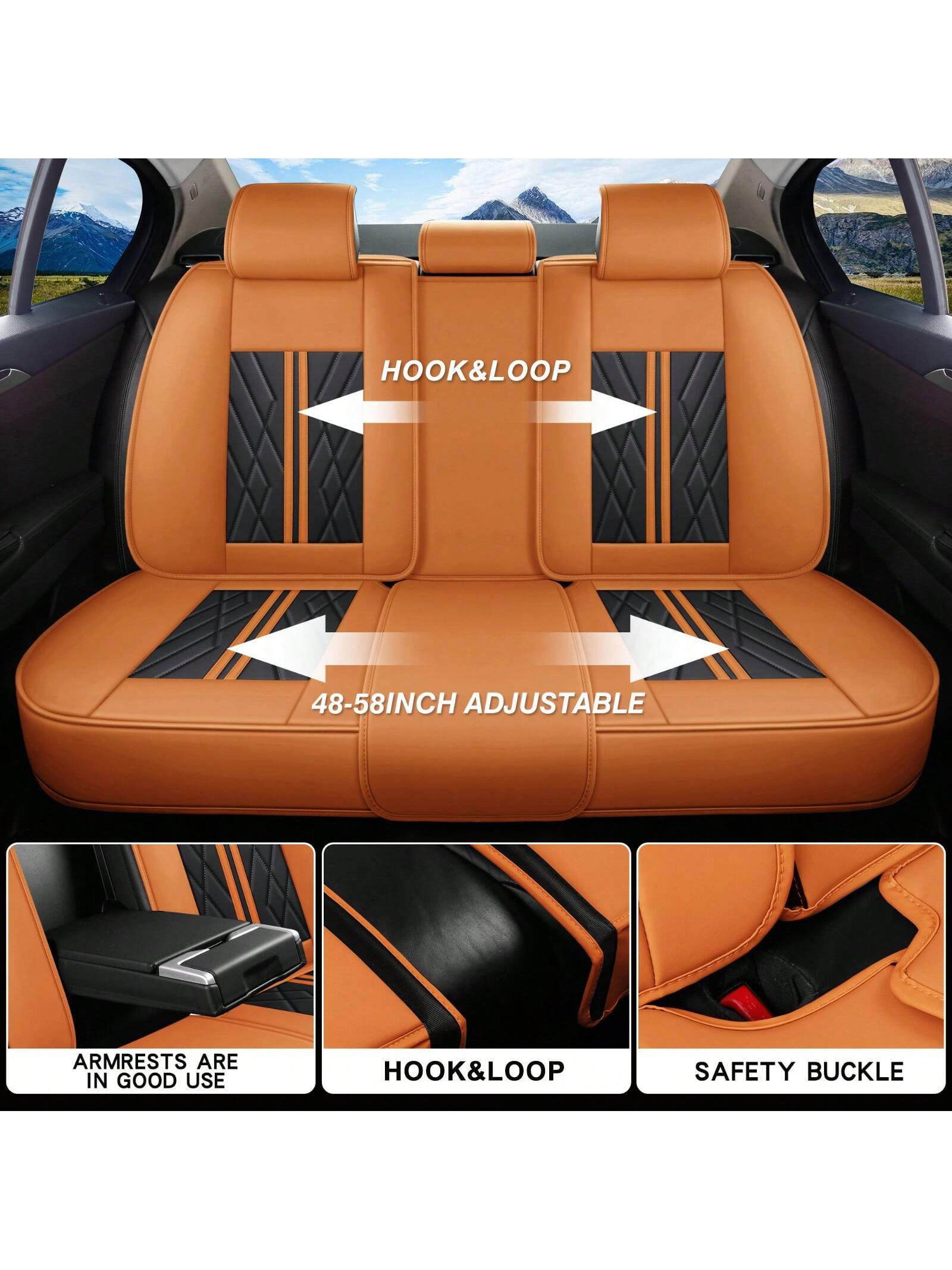 Nappa Leather Waterproof Fully Covered Car 5 Seat Cover With Headrest Pillow Universal Fit Non-Slip Front Rear Back Interior Seat Cushions Protector Easy To Install