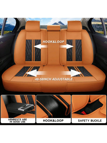 Nappa Leather Waterproof Fully Covered Car 5 Seat Cover With Headrest Pillow Universal Fit Non-Slip Front Rear Back Interior Seat Cushions Protector Easy To Install
