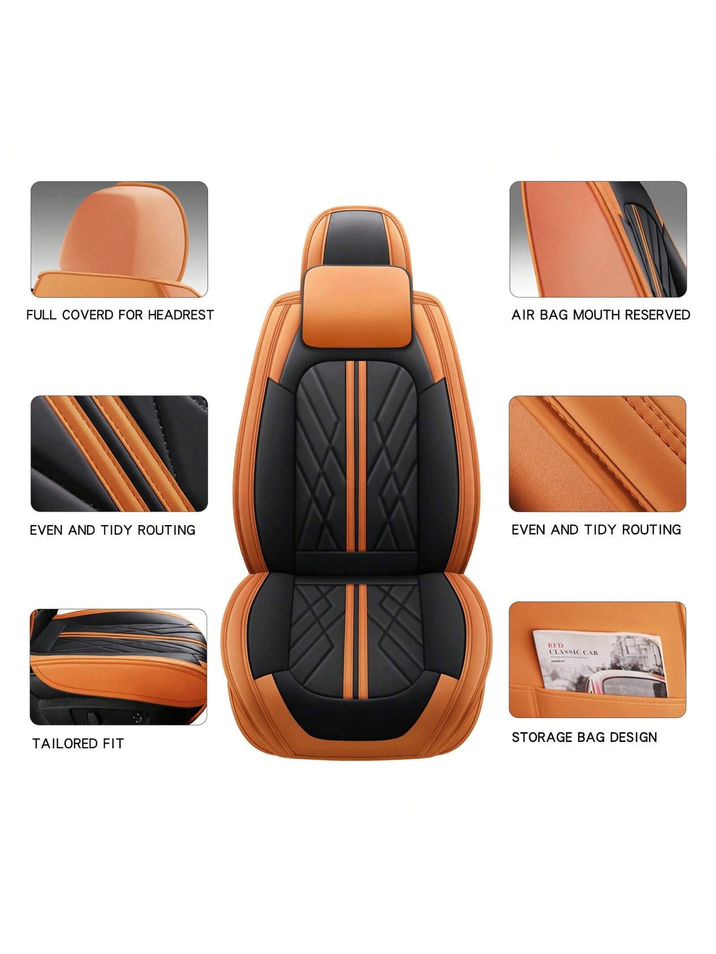 Nappa Leather Waterproof Fully Covered Car 5 Seat Cover With Headrest Pillow Universal Fit Non-Slip Front Rear Back Interior Seat Cushions Protector Easy To Install