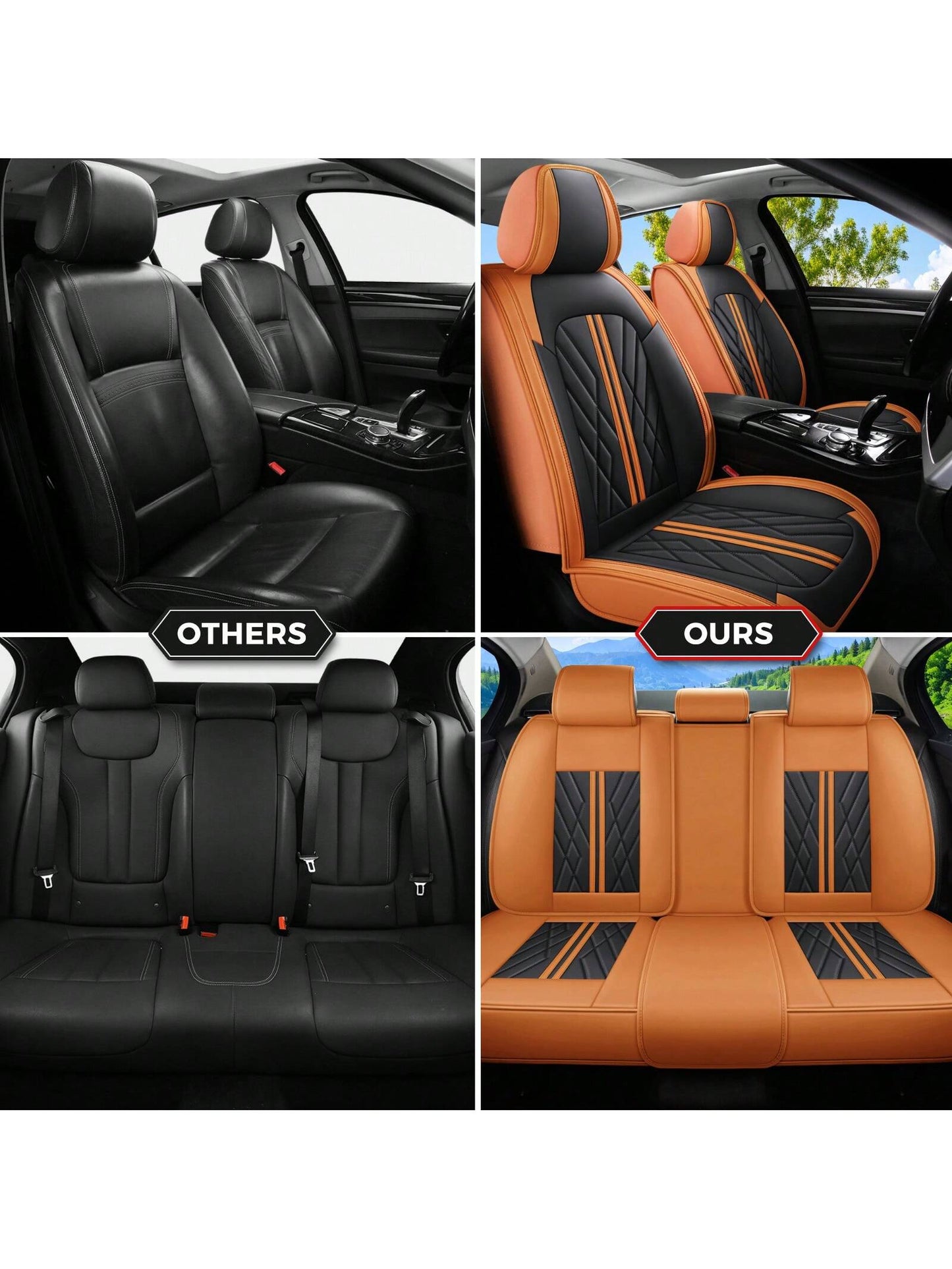Nappa Leather Waterproof Fully Covered Car 5 Seat Cover With Headrest Pillow Universal Fit Non-Slip Front Rear Back Interior Seat Cushions Protector Easy To Install