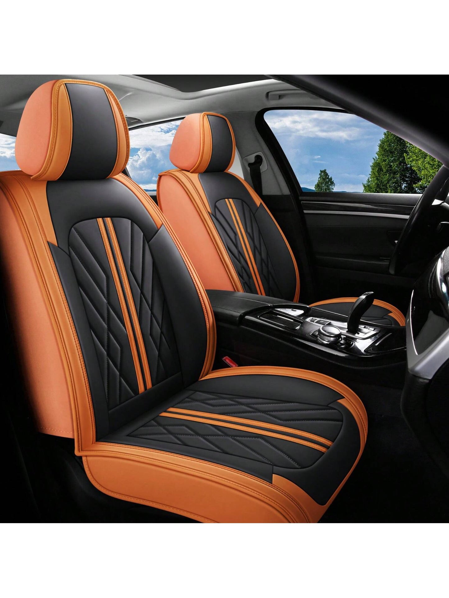 Nappa Leather Waterproof Fully Covered Car 5 Seat Cover With Headrest Pillow Universal Fit Non-Slip Front Rear Back Interior Seat Cushions Protector Easy To Install