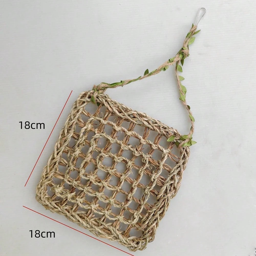 Natural Handwoven Parrot Climbing Net Hammock, Durable Chewable Rope Mat, Beak Grinding Toy, Suitable For Cockatiel, Conure, Parakeet And All Small To Medium Pet Birds As Hanging Swing Perch Accessory