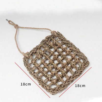 Natural Handwoven Parrot Climbing Net Hammock, Durable Chewable Rope Mat, Beak Grinding Toy, Suitable For Cockatiel, Conure, Parakeet And All Small To Medium Pet Birds As Hanging Swing Perch Accessory