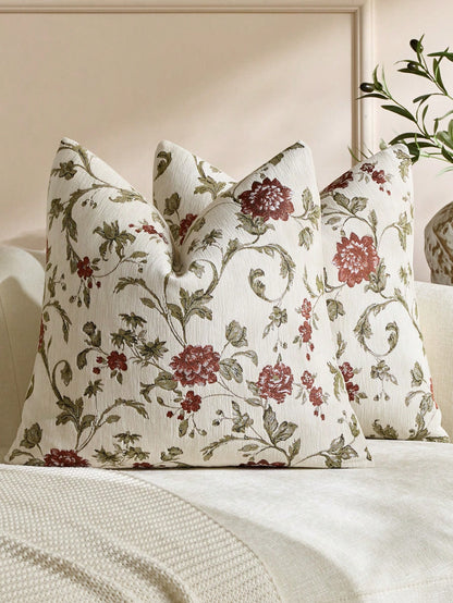 Neutral Floral Pillow Cover 18 X18 Inches, Vintage Chenille Square Throw Pillow Cover Soft Decorative Farmhouse Accent Couch Pillow Cover For Living Room Bedroom(1Pc,2Pcs Available)