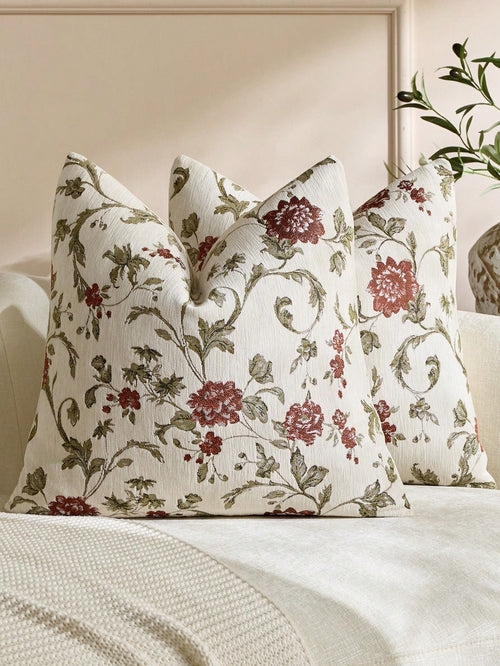 Neutral Floral Pillow Cover 18 X18 Inches, Vintage Chenille Square Throw Pillow Cover Soft Decorative Farmhouse Accent Couch Pillow Cover For Living Room Bedroom(1Pc,2Pcs Available)