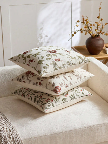 Neutral Floral Pillow Cover 18 X18 Inches, Vintage Chenille Square Throw Pillow Cover Soft Decorative Farmhouse Accent Couch Pillow Cover For Living Room Bedroom(1Pc,2Pcs Available)