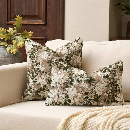 Neutral Floral Pillow Cover 18 X18 Inches, Vintage Chenille Square Throw Pillow Cover Soft Decorative Farmhouse Accent Couch Pillow Cover For Living Room Bedroom(1Pc,2Pcs Available)