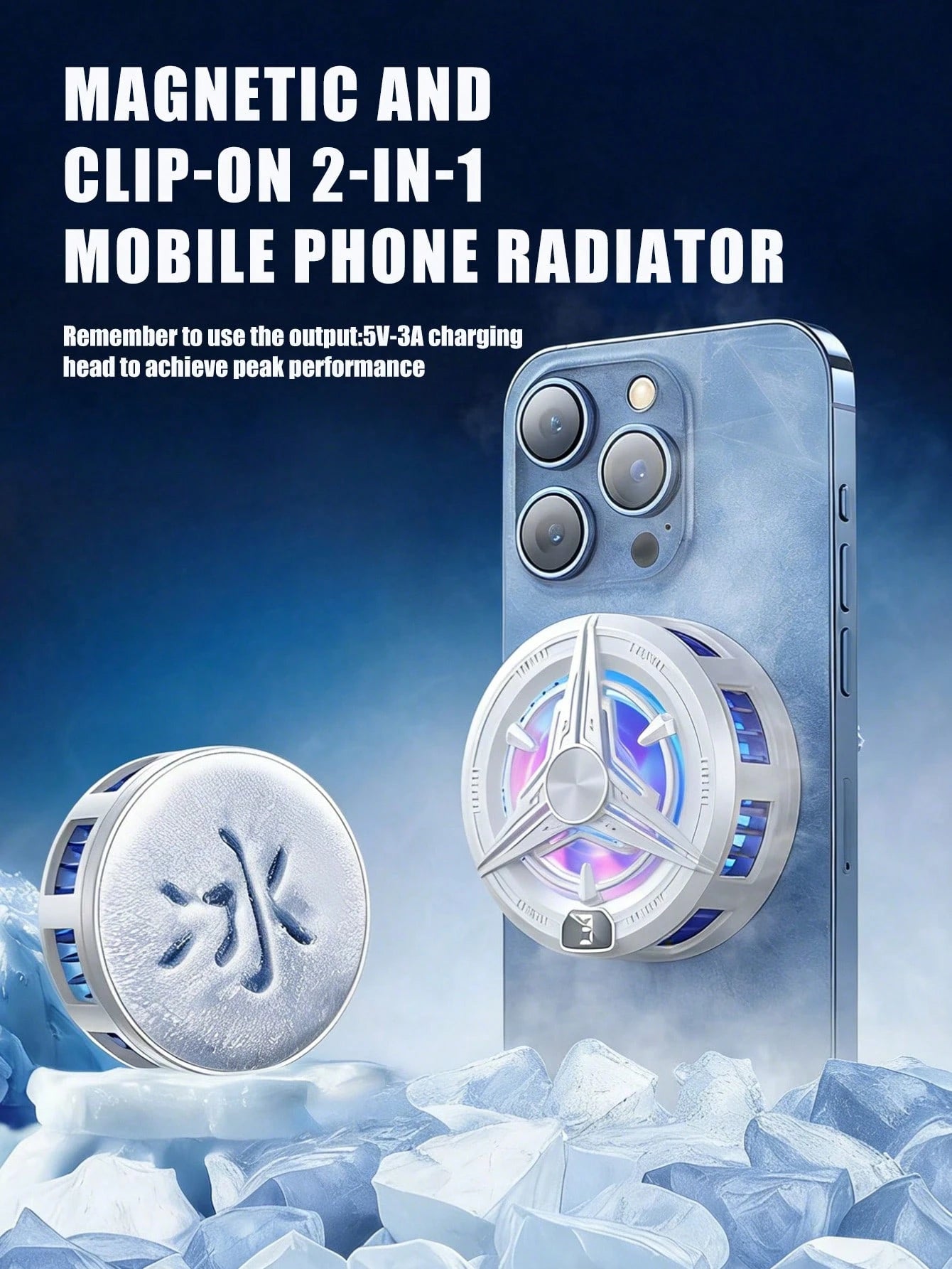New 360° Super Quiet Rapid Cooling Magnetic Phone Cooler (Black & White): Portable Dual-Core Semiconductor Cooling, Gaming Phone Radiator, 2-In-1 Magnetic & Clip-On Phone Cooler, Smart Display, 3-Spee