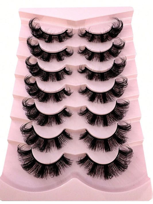 New 7 Pairs Russian Volume Classic Cat Eye Artificial Mink False Eyelashes, Natural DD Curl Fluffy Faux Eyelashes, Cross Wispy Dramatic Volume Faux Mink Lashes Extension For A Natural Look Strip Lashe