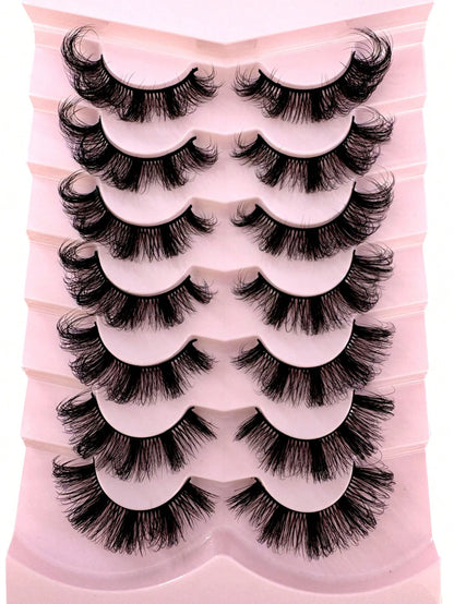New 7 Pairs Russian Volume Classic Cat Eye Artificial Mink False Eyelashes, Natural DD Curl Fluffy Faux Eyelashes, Cross Wispy Dramatic Volume Faux Mink Lashes Extension For A Natural Look Strip Lashe
