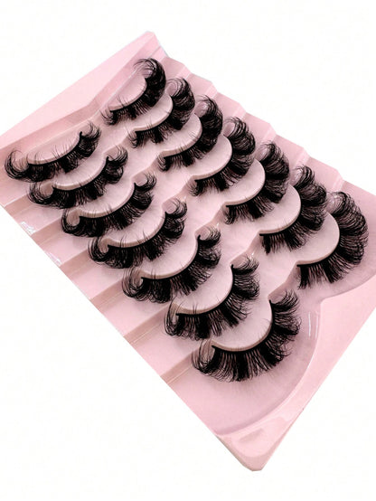 New 7 Pairs Russian Volume Classic Cat Eye Artificial Mink False Eyelashes, Natural DD Curl Fluffy Faux Eyelashes, Cross Wispy Dramatic Volume Faux Mink Lashes Extension For A Natural Look Strip Lashe