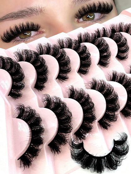 New 7 Pairs Russian Volume Classic Cat Eye Artificial Mink False Eyelashes, Natural DD Curl Fluffy Faux Eyelashes, Cross Wispy Dramatic Volume Faux Mink Lashes Extension For A Natural Look Strip Lashe