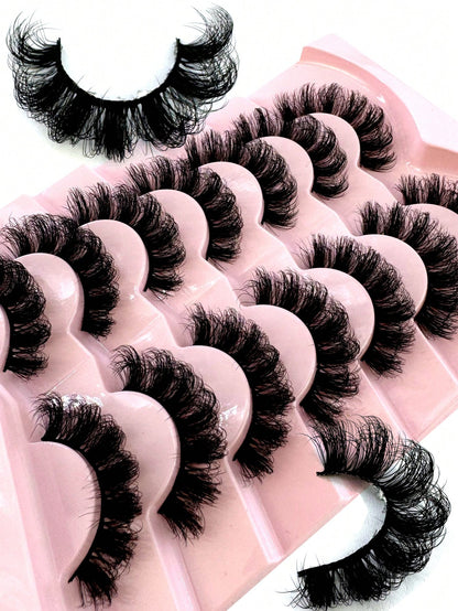 New 7 Pairs Russian Volume Classic Cat Eye Artificial Mink False Eyelashes, Natural DD Curl Fluffy Faux Eyelashes, Cross Wispy Dramatic Volume Faux Mink Lashes Extension For A Natural Look Strip Lashe