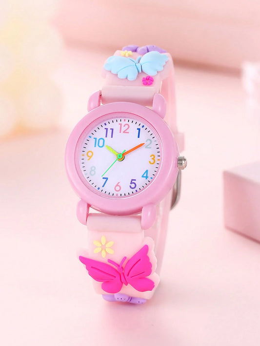 New Cartoon Butterfly Children's Watch, Quartz Electronic Watch With Colorful Numerals, Gift For Little Girls