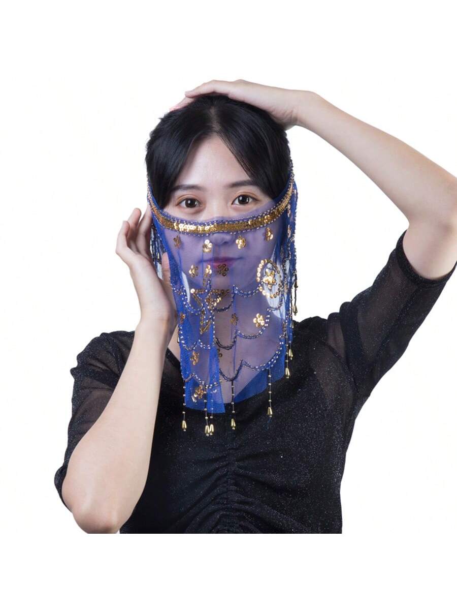 New Dance Performance Costume Accessories, Floral Gauze Veil & Face Mask For Belly Dance