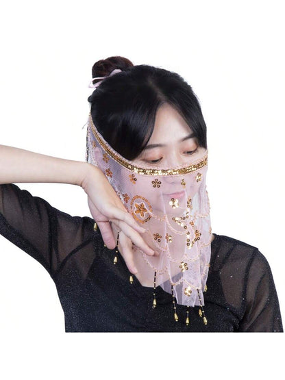 New Dance Performance Costume Accessories, Floral Gauze Veil & Face Mask For Belly Dance