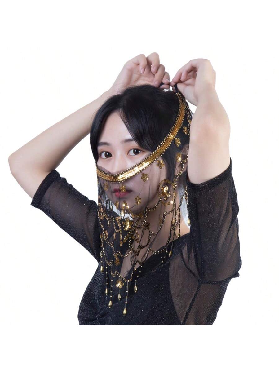New Dance Performance Costume Accessories, Floral Gauze Veil & Face Mask For Belly Dance