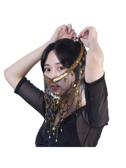 New Dance Performance Costume Accessories, Floral Gauze Veil & Face Mask For Belly Dance