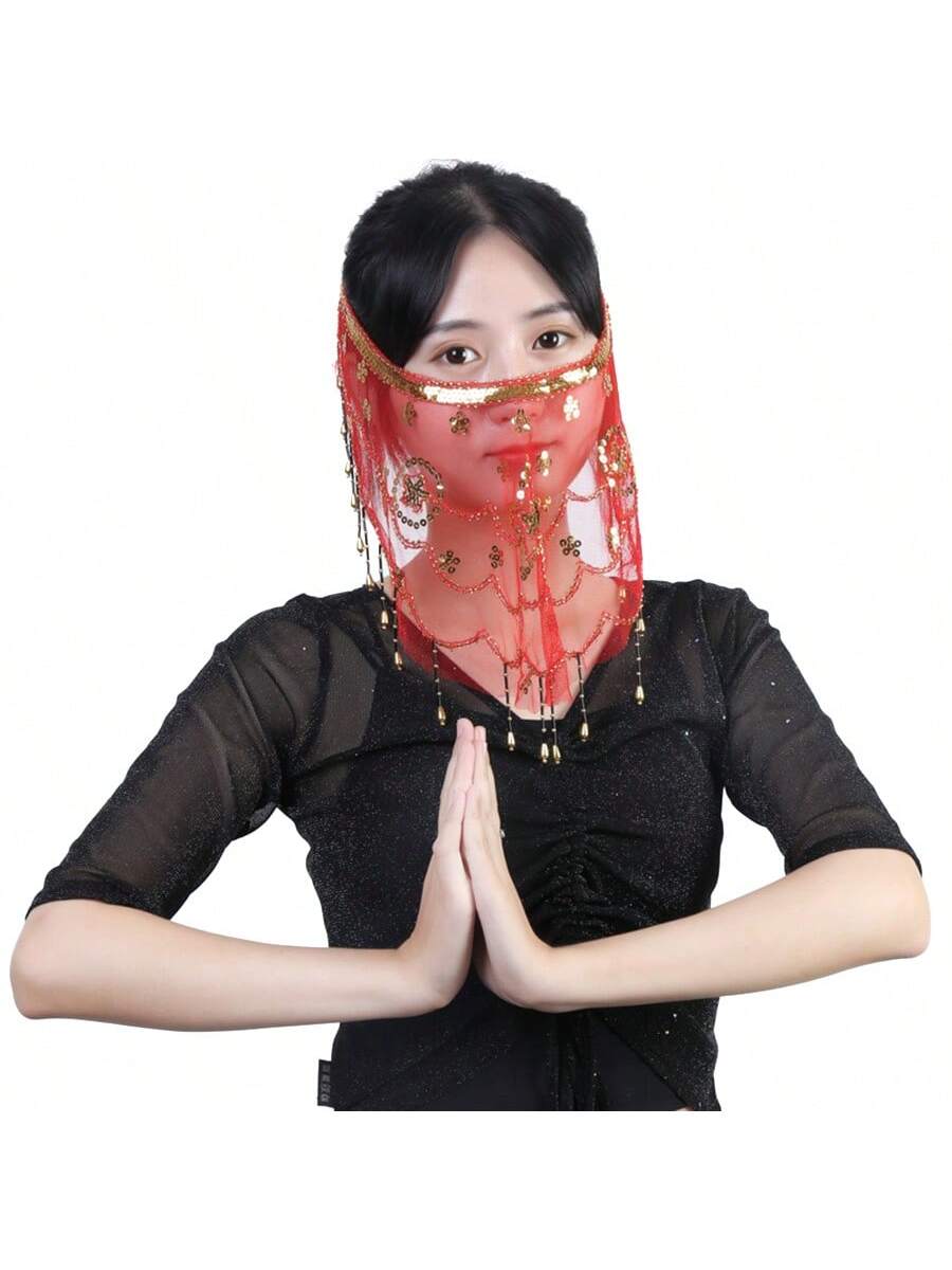 New Dance Performance Costume Accessories, Floral Gauze Veil & Face Mask For Belly Dance