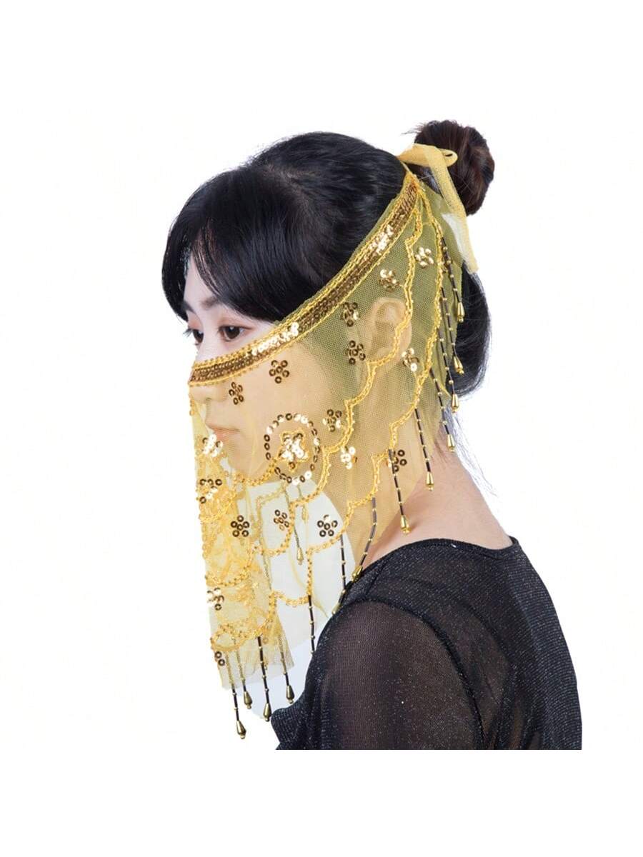 New Dance Performance Costume Accessories, Floral Gauze Veil & Face Mask For Belly Dance