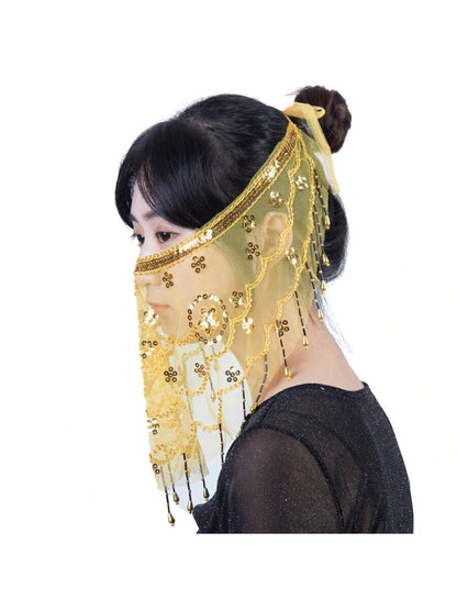 New Dance Performance Costume Accessories, Floral Gauze Veil & Face Mask For Belly Dance