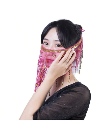 New Dance Performance Costume Accessories, Floral Gauze Veil & Face Mask For Belly Dance