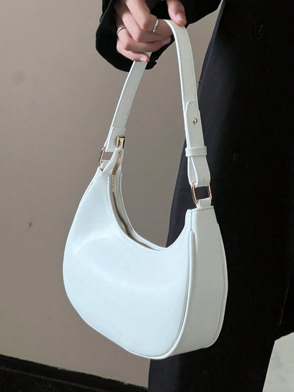 New Fashionable And Classic Lunar White Shoulder Bag With Detachable Straps, Suitable For Casual And Daily Outings