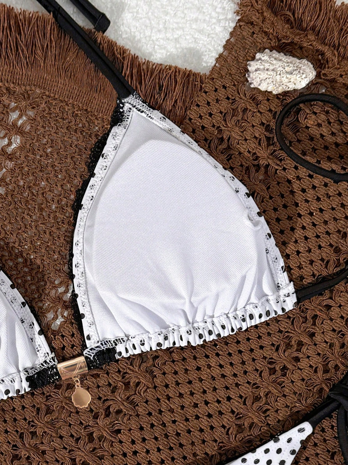 New Lace Elegant Polka Dot Print Halter Tie Bikini Set, Fashionable And Stylish For Women Vacation Beach Summer