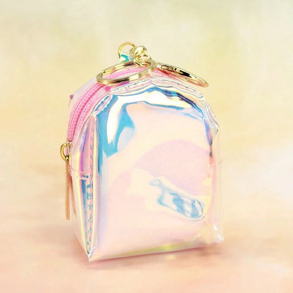New Laser Iridescent Bow Coin Purse, Cute Keychain Pendant For Girls, Mini Backpack, Adorable Storage Bag