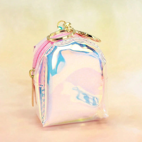 New Laser Iridescent Bow Coin Purse, Cute Keychain Pendant For Girls, Mini Backpack, Adorable Storage Bag