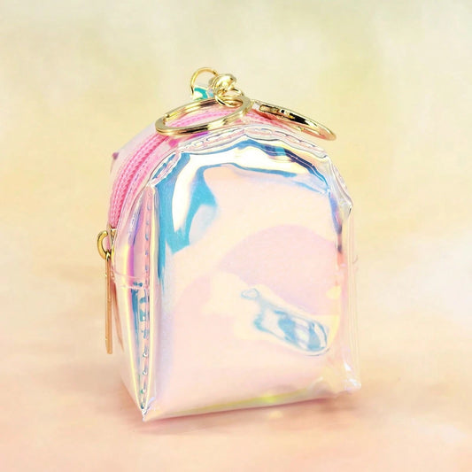 New Laser Iridescent Bow Coin Purse, Cute Keychain Pendant For Girls, Mini Backpack, Adorable Storage Bag