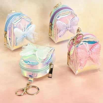 New Laser Iridescent Bow Coin Purse, Cute Keychain Pendant For Girls, Mini Backpack, Adorable Storage Bag