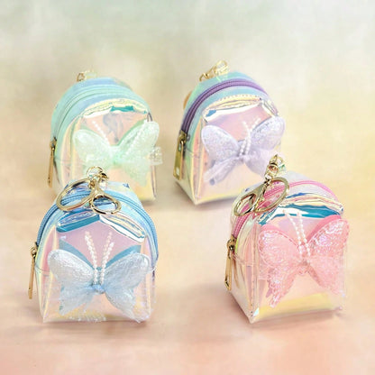 New Laser Iridescent Bow Coin Purse, Cute Keychain Pendant For Girls, Mini Backpack, Adorable Storage Bag