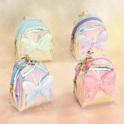 New Laser Iridescent Bow Coin Purse, Cute Keychain Pendant For Girls, Mini Backpack, Adorable Storage Bag