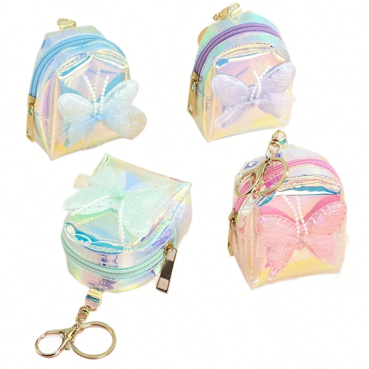 New Laser Iridescent Bow Coin Purse, Cute Keychain Pendant For Girls, Mini Backpack, Adorable Storage Bag